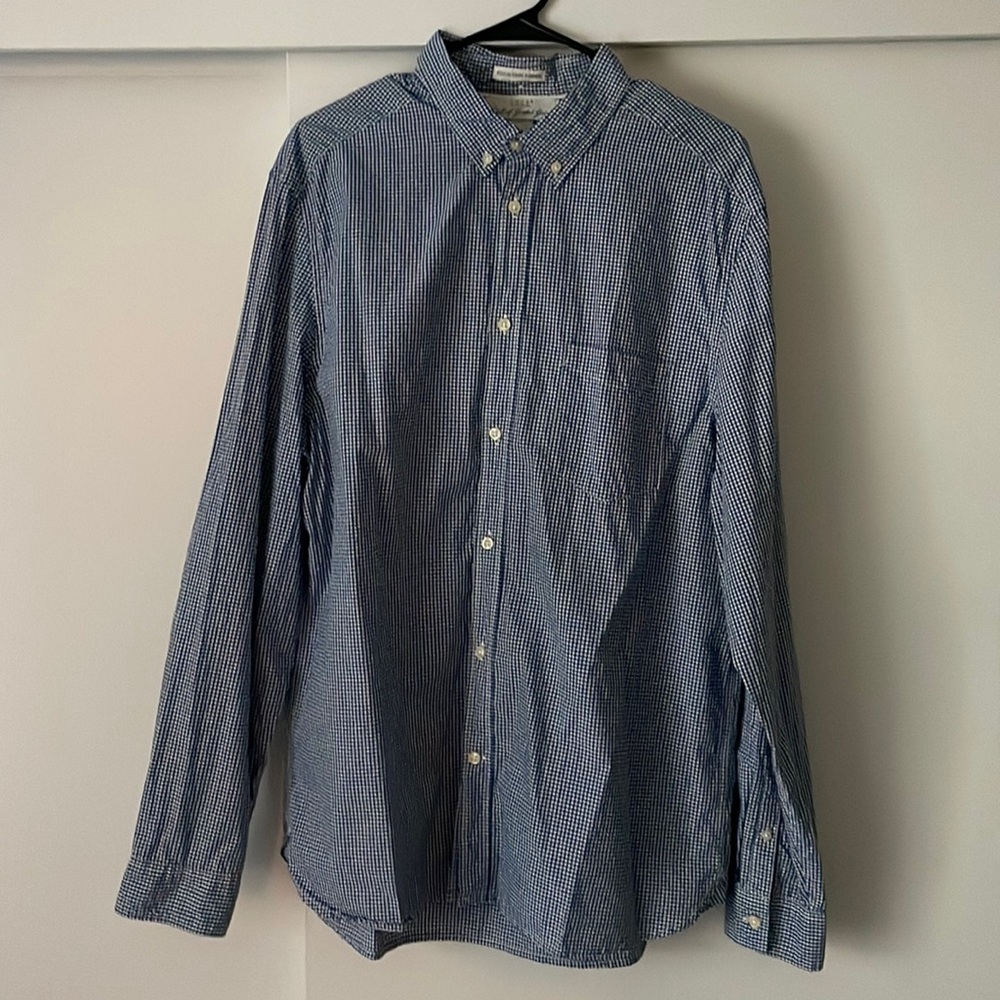 H&M LOGG Checkered Blue and White Dress Shirt XL